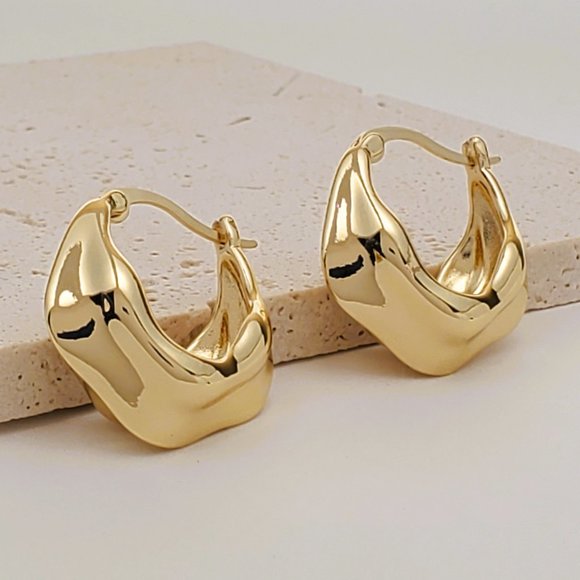 14K Gold Womens Small Chunky Hoop Earrings Ladies New 14 K Silver Hoops Jewelry